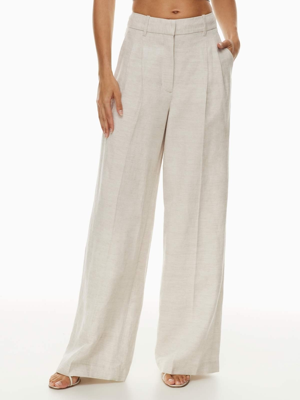 Aritzia Wide-Leg High-Rise Linen-Blend Pants in Light Oat Size 4